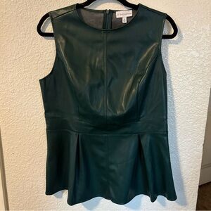 Stacy‎ London Faux Leather Peplum Top Women's M Green Sleeveless